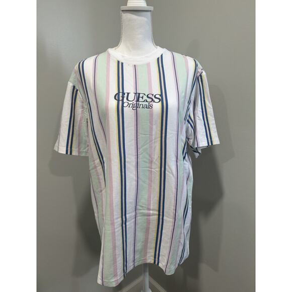 VINTAGE Guess Striped Shirt Adult XS Pastel Multi Logo Embroidered 90s Mens - Picture 1 of 8